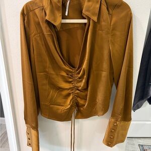 Free People Tan Ruched Blouse